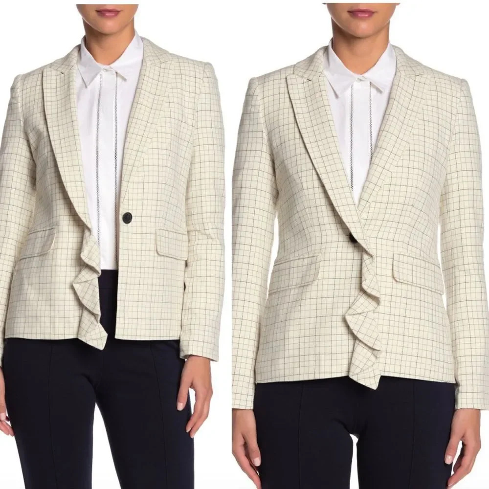 Joie Villette Ruffled Plaid Blazer Jacket